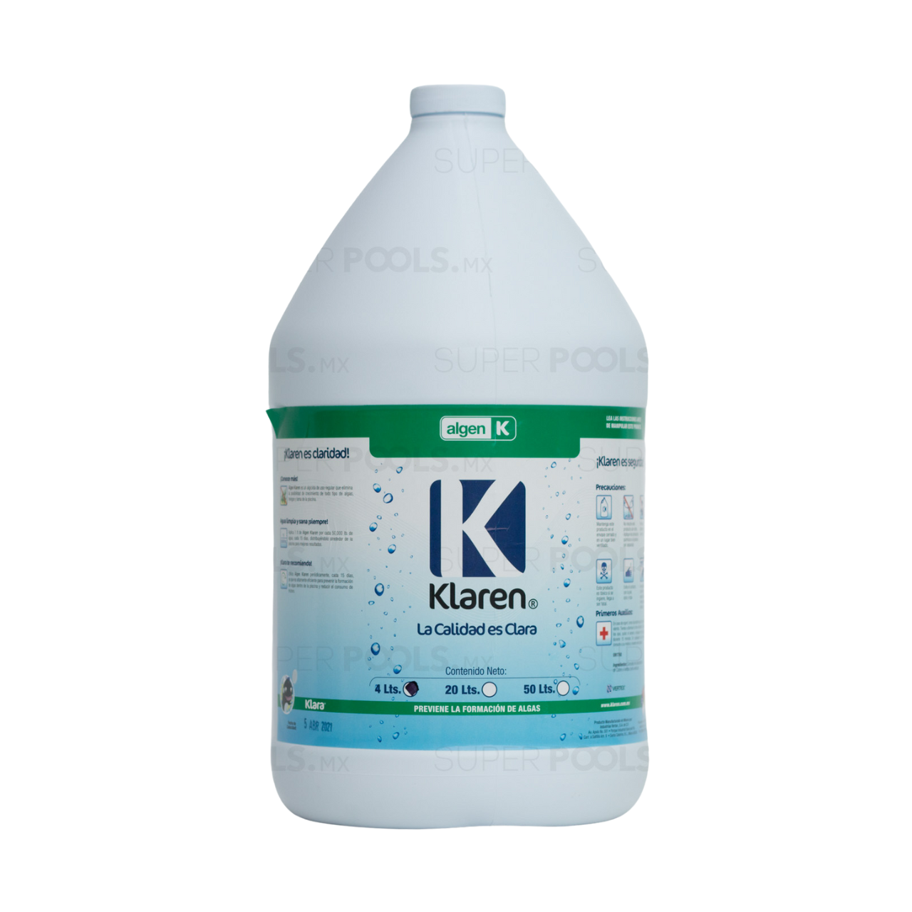 Klaren Algicida 4 lts. Químico Elimina Algas de Albercas