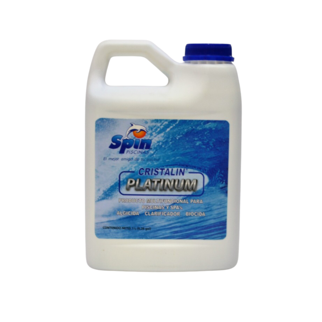 Spin Cristalin Platinum 1 Lto. Algicida, Biocida  y Clarificador Para Albercas, Piscinas y Spas