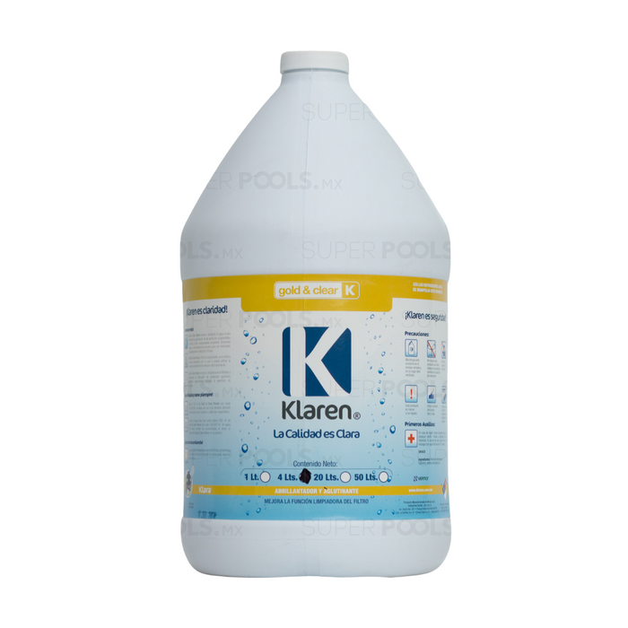Klaren Clarificador Gold & Clear Limpia y Abrillanta Agua de Albercas, Piscinas y Spas