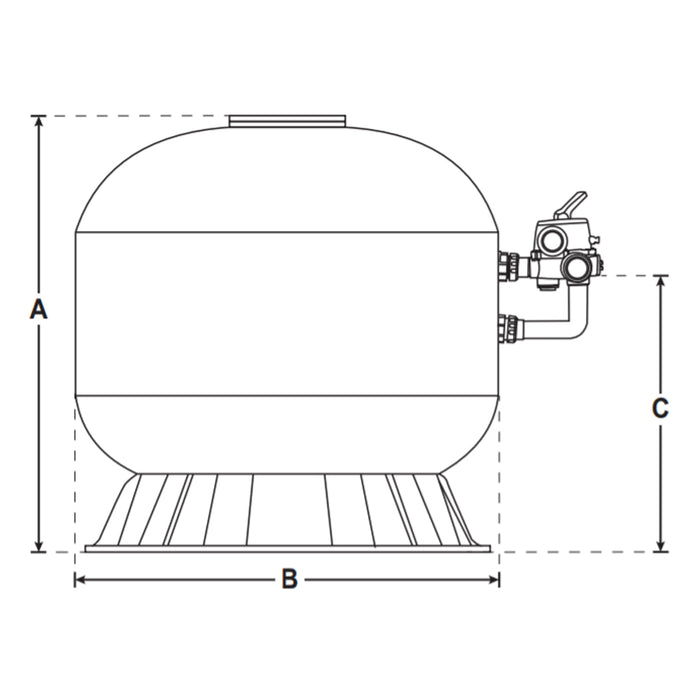 Filtro de Arena para Piscina 56" Construido en Fibra de Vidrio, Marblu Marca Panda, Flujo Máximo 251 GPM