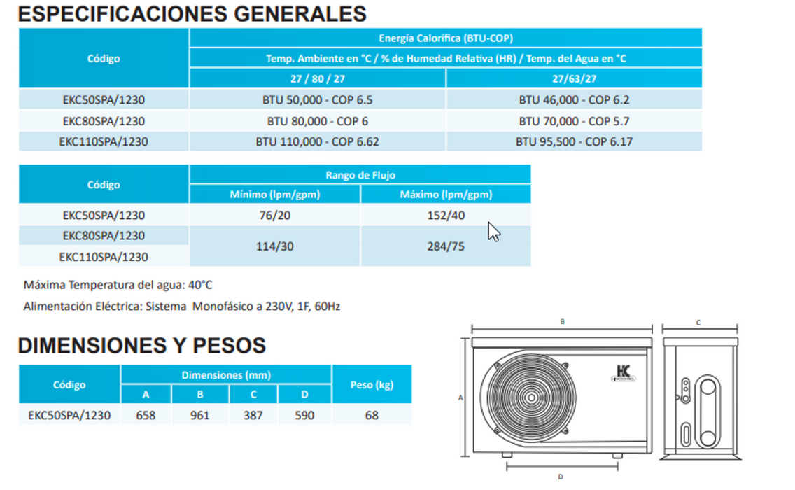 Bomba de Calor Marca Hidrocontrol con Funciones de Calor, Spa y Frio