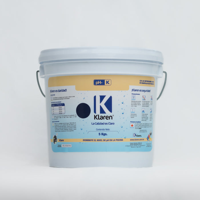 Klaren pH- Polvo 5 Kgs. Para Disminuir el pH del Agua de Albercas, Piscinas y Spas