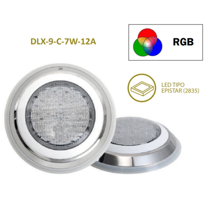 Lámpara LED para Piscina,Deluxe, PANDA, RGB, 7W, Acero Inoxidable, 9" DLX-9-C-7W-12A