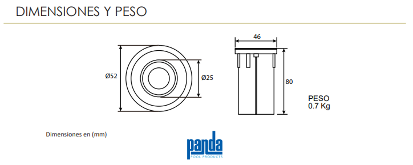 Lámpara LED para Piscina, Deluxe, PANDA, blanco cálido, 3W  Acero Inoxidable, 2" DLX-2N-B-3W-12A