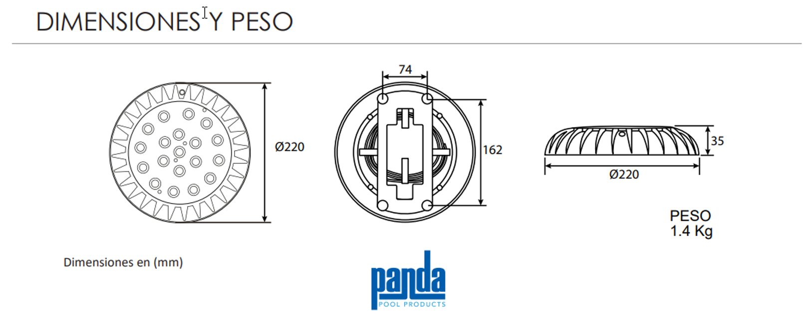 Lampara LED para Piscina, Luminus, PANDA, Blanco Calido, 12W, Plastico ABS, 8” LMS-8-B-12W-12A