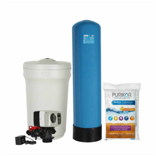 Kit Equipo Suavizador Marca Purikor No Ensamblado, 1ft³, Tanque Fibra 9"x48", Tanque Salmuera 100 lts, Válvula PKVS26D, 1 Resina